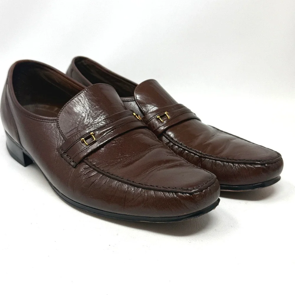 Florsheim Brown Leather Loafers Vintage 80s 90s Moc Toe 10D Preppy Retro Money